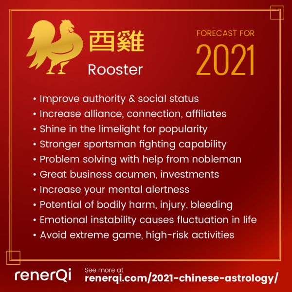 2021 Chinese Zodiac forecast for Rooster animal sign